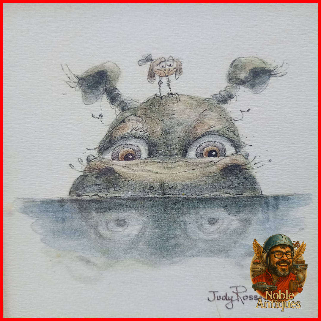Framed Original "Hippo" by artist Judy Rossouw Pen and Watercolour