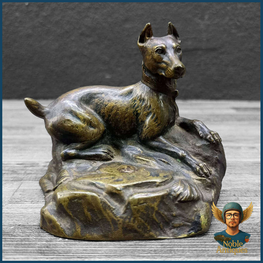 Vintage Bronze Paperweight Sculpture of a Reclining Dog