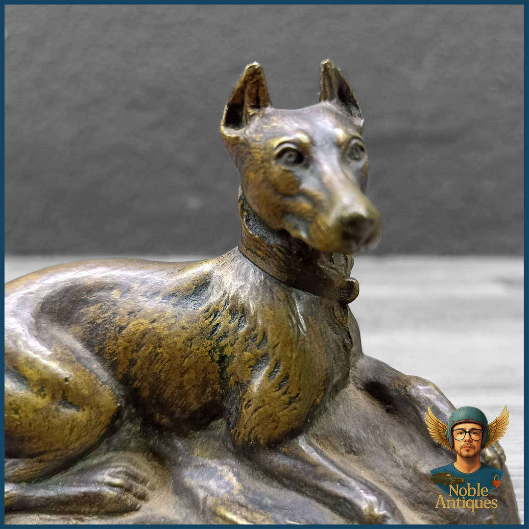Vintage Bronze Paperweight Sculpture of a Reclining Dog