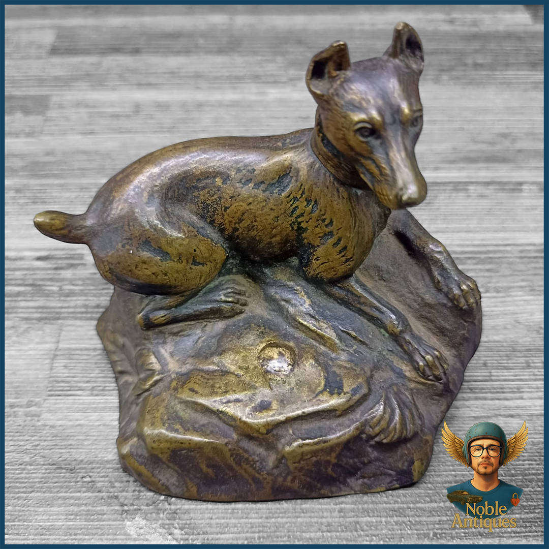 Vintage Bronze Paperweight Sculpture of a Reclining Dog