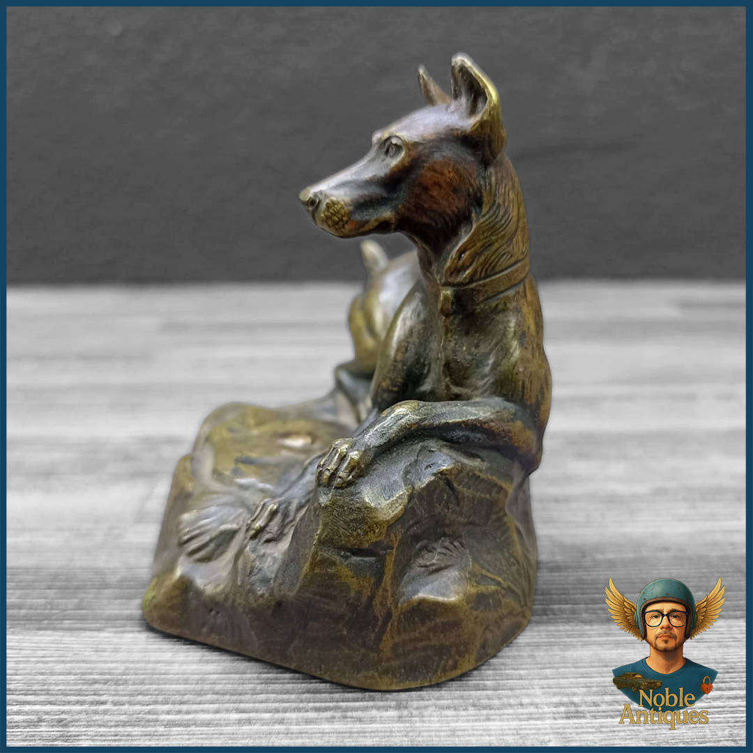 Vintage Bronze Paperweight Sculpture of a Reclining Dog