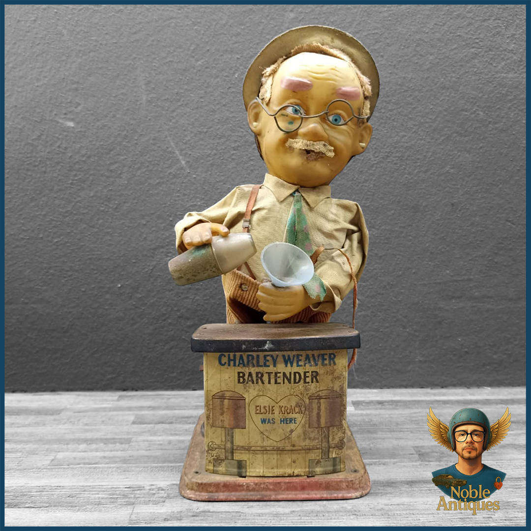 1960s Charley Weaver Bartender battery-operated tin toy Rosko Toys in Japan