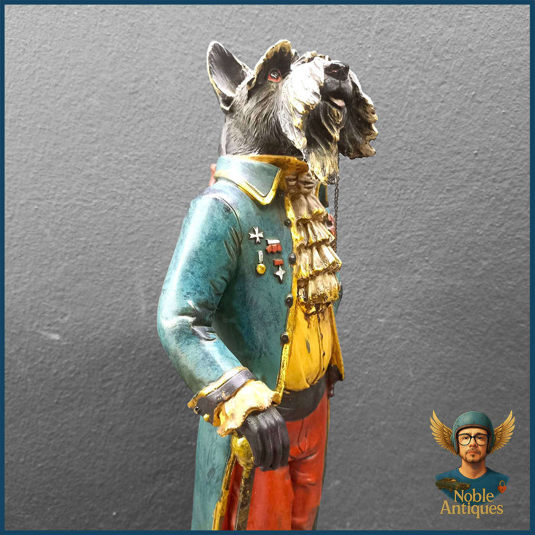 Large 45cm Benfick decorative resin dog sculpture, Aristocratic Dog in Rococo Outfit