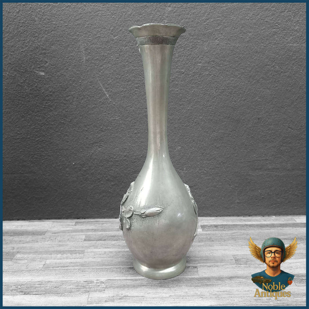 Vintage 1920's Metal Grand Vase With Flower Motifs