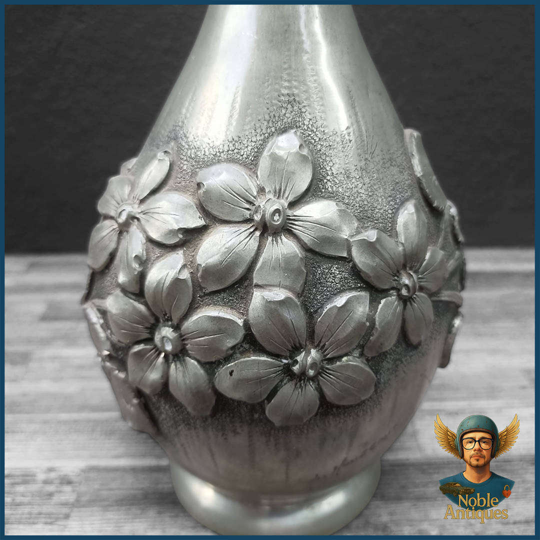 Vintage 1920's Metal Grand Vase With Flower Motifs