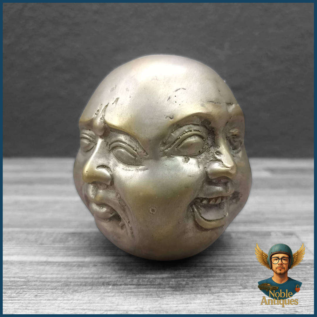 Vintage Tibetan Silver Plate Crafted 4 Faced Buddha Head Paperweight