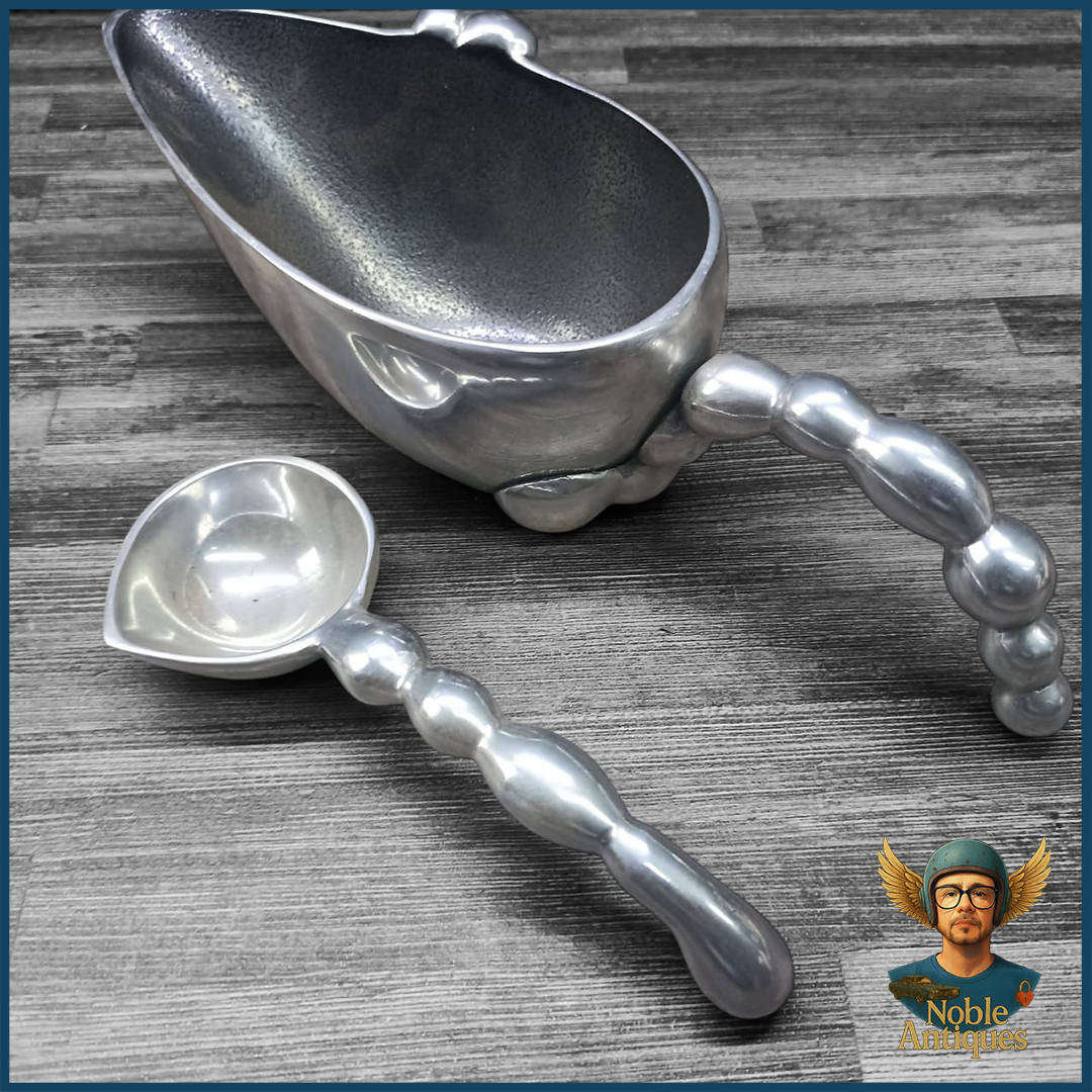 Cast Metal Gravy Boat and Spoon