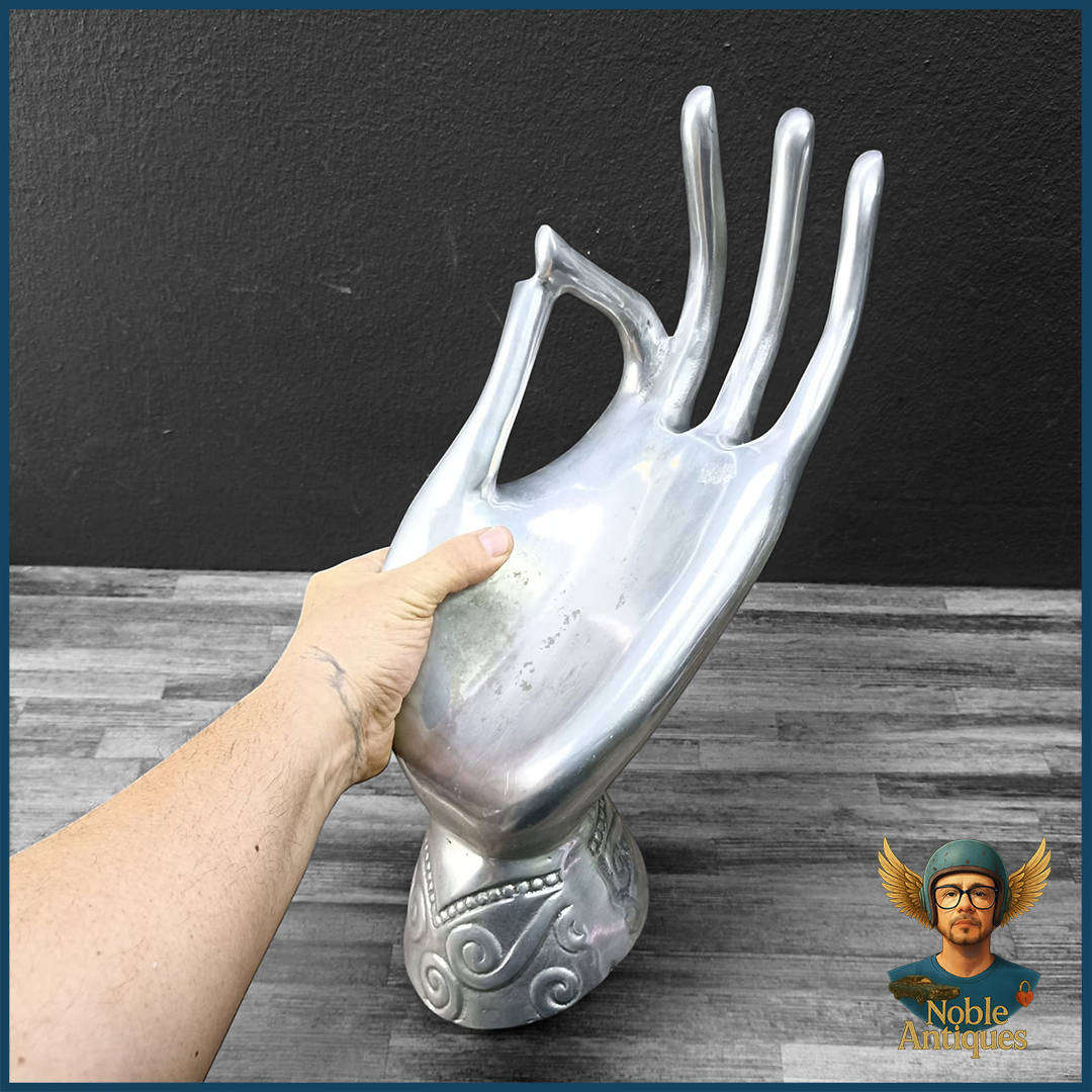 Large 48cm Oriental Polished Cast Aluminum Buddha Hand