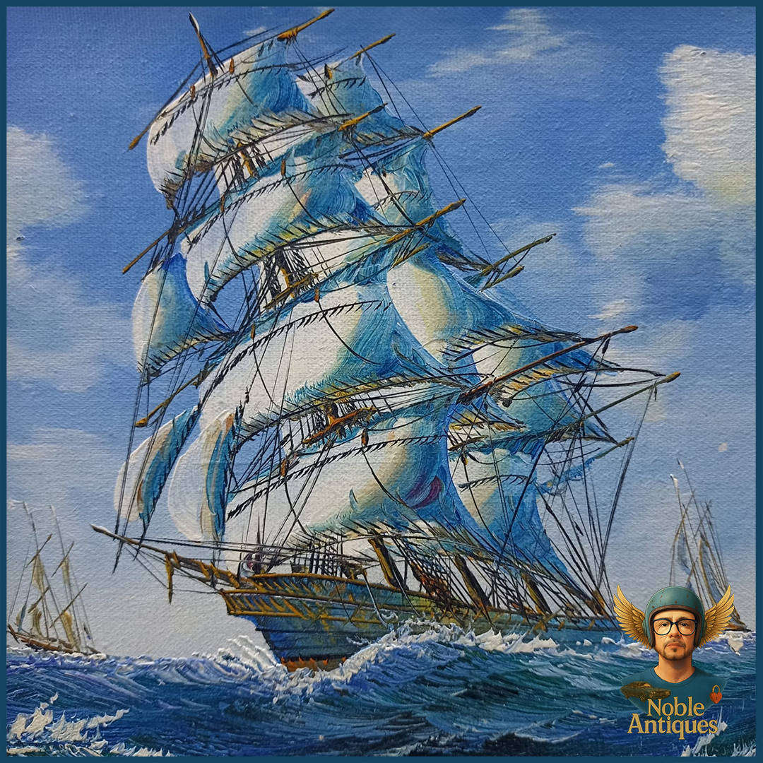 Vintage Framed Oil on Board Depicting A Clipper Ship At Sea P2