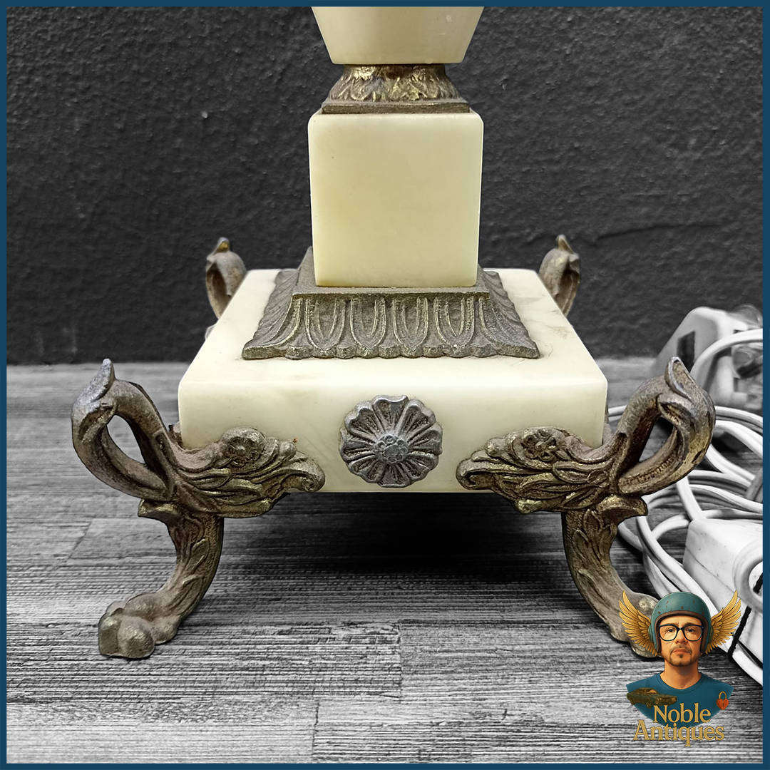 Brass Footed Vintage Alabaster Table Lamp