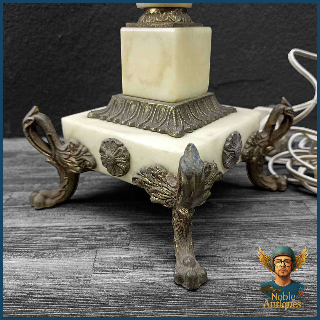Brass Footed Vintage Alabaster Table Lamp