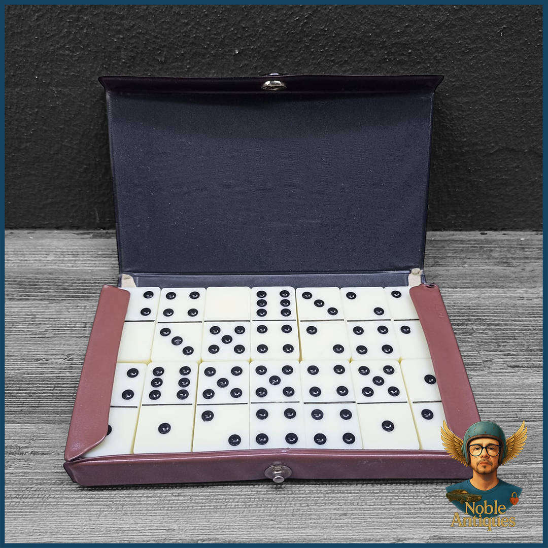 Vintage double-six domino set in a case