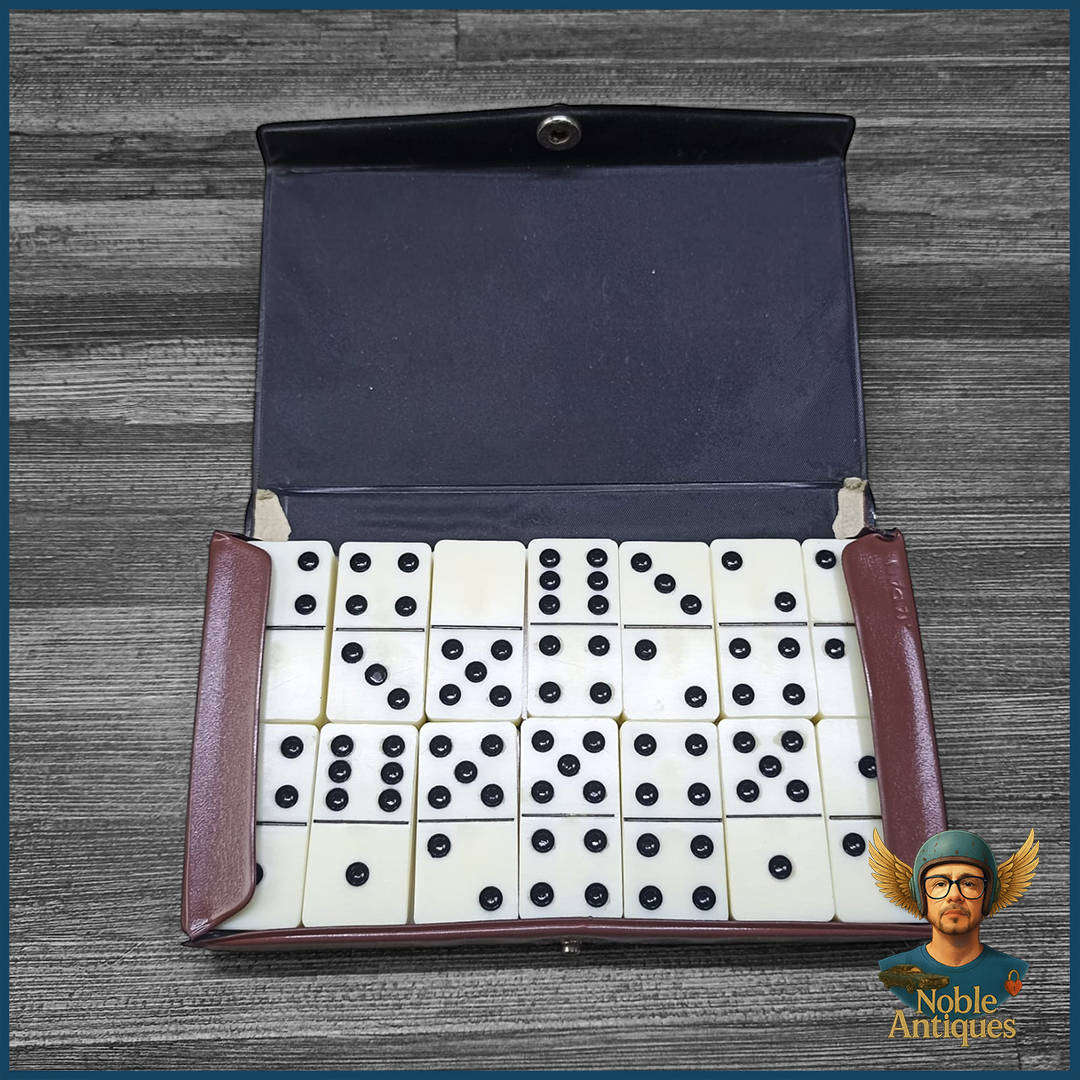 Vintage double-six domino set in a case