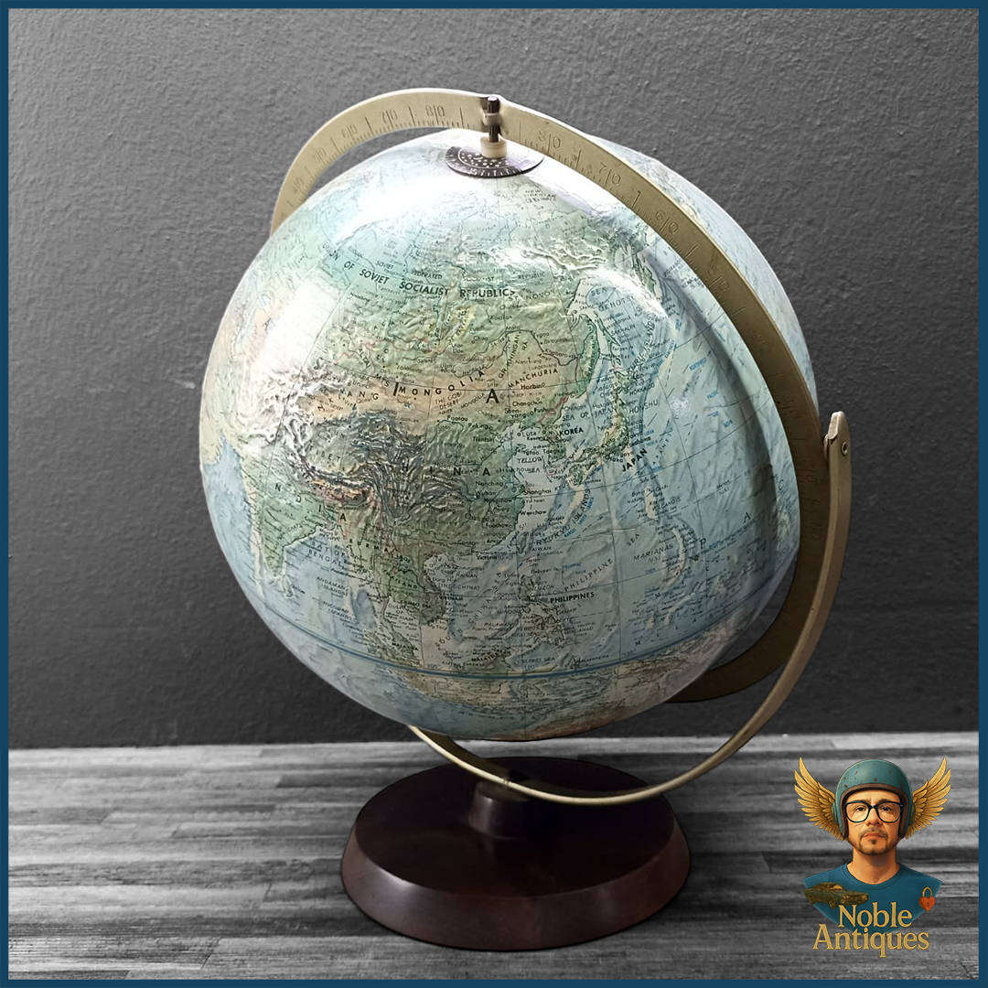 Large Vintage Raised Reader's Digest Great World Globe on Metal Frame and Wood Base
