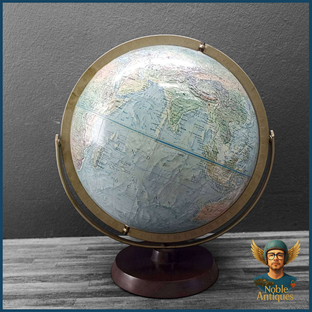 Large Vintage Raised Reader's Digest Great World Globe on Metal Frame and Wood Base