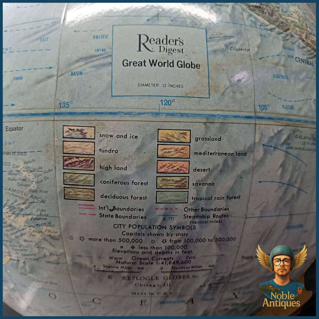 Large Vintage Raised Reader's Digest Great World Globe on Metal Frame and Wood Base