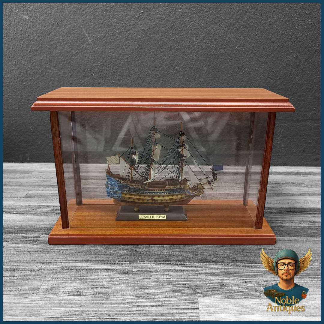 Highly Detailed Wood And Glass Boxed Le Soleil Royal, A Famous 17th-century French Warship
