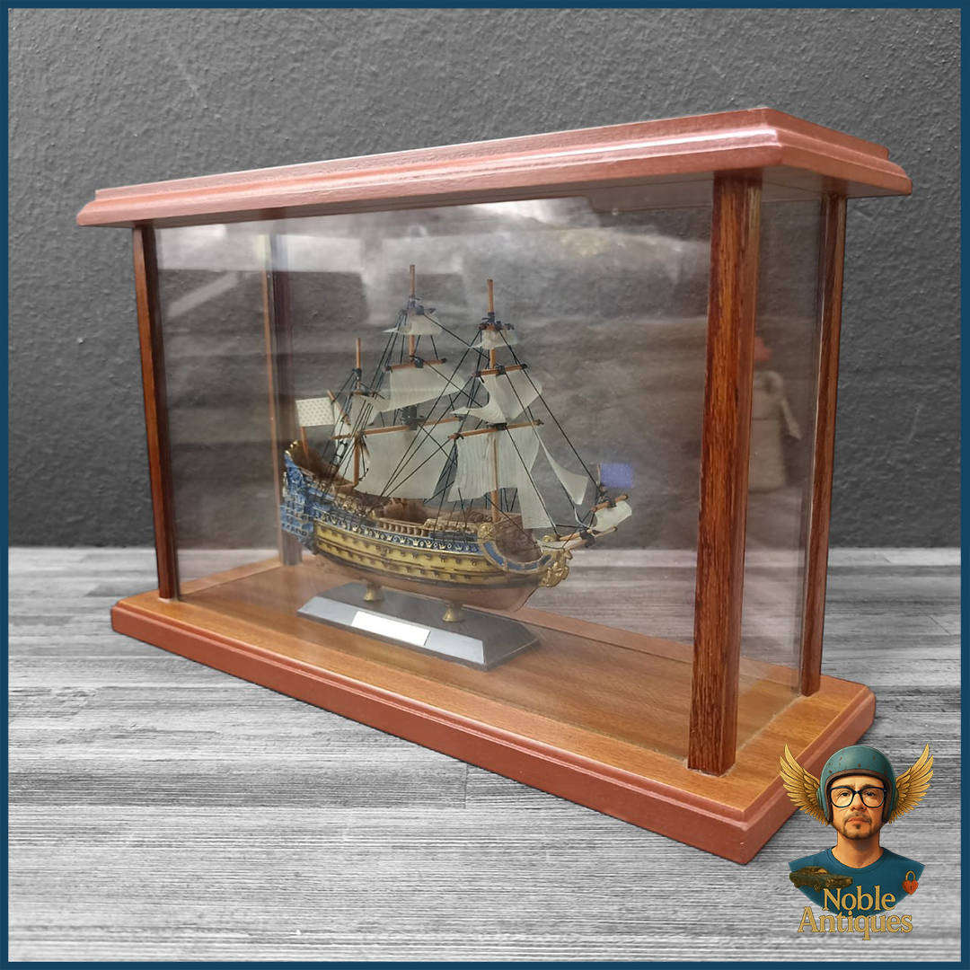 Highly Detailed Wood And Glass Boxed Le Soleil Royal, A Famous 17th-century French Warship