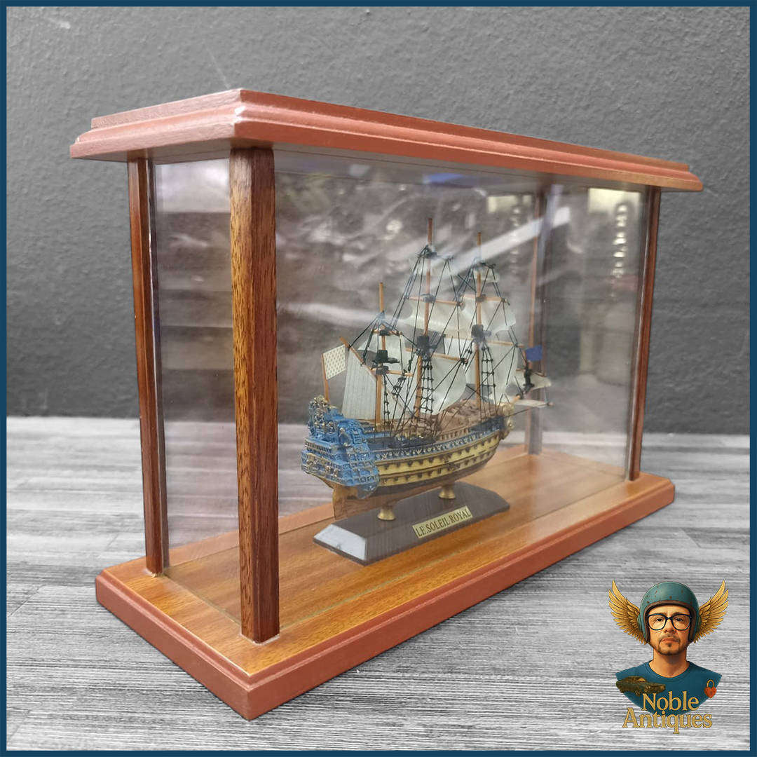 Highly Detailed Wood And Glass Boxed Le Soleil Royal, A Famous 17th-century French Warship