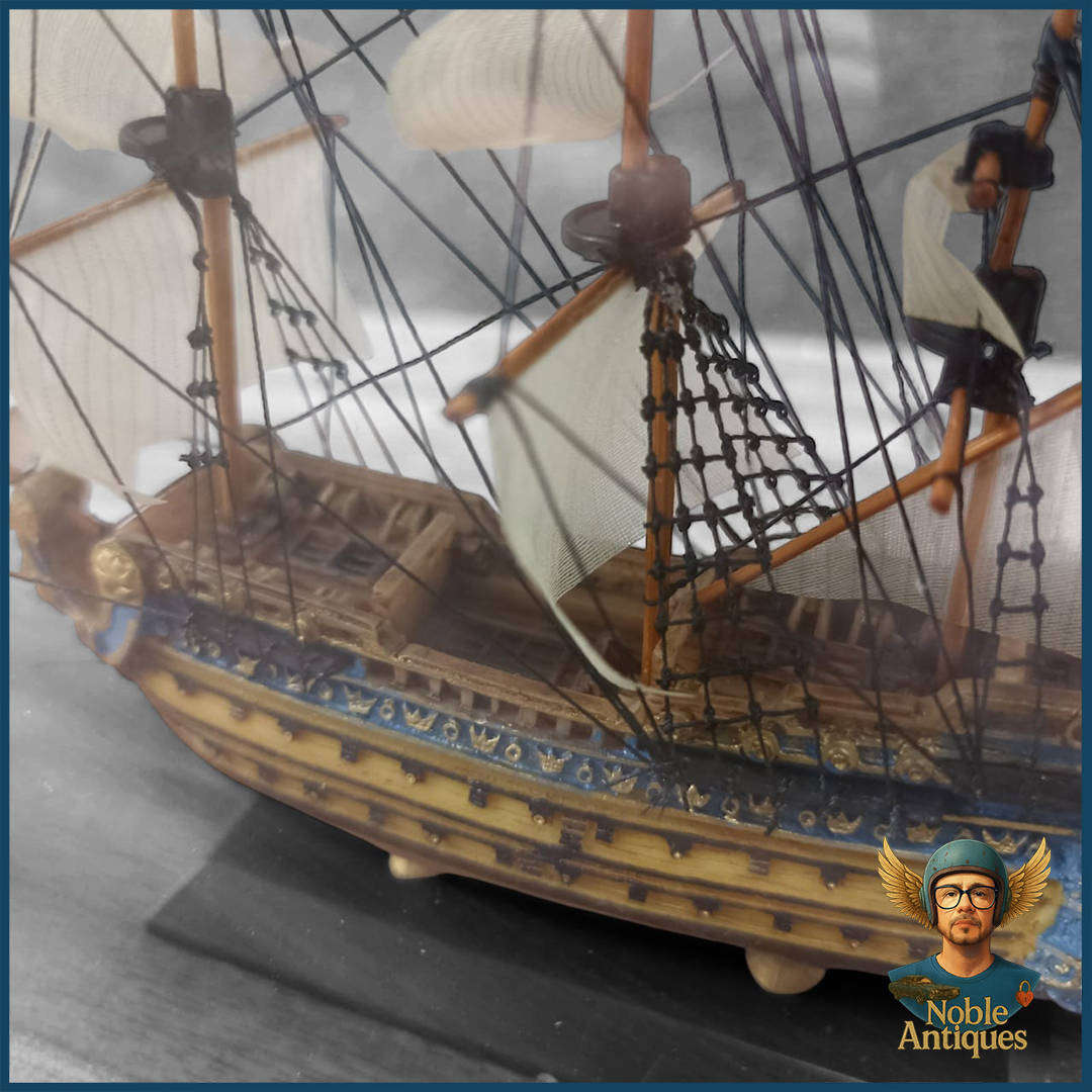 Highly Detailed Wood And Glass Boxed Le Soleil Royal, A Famous 17th-century French Warship