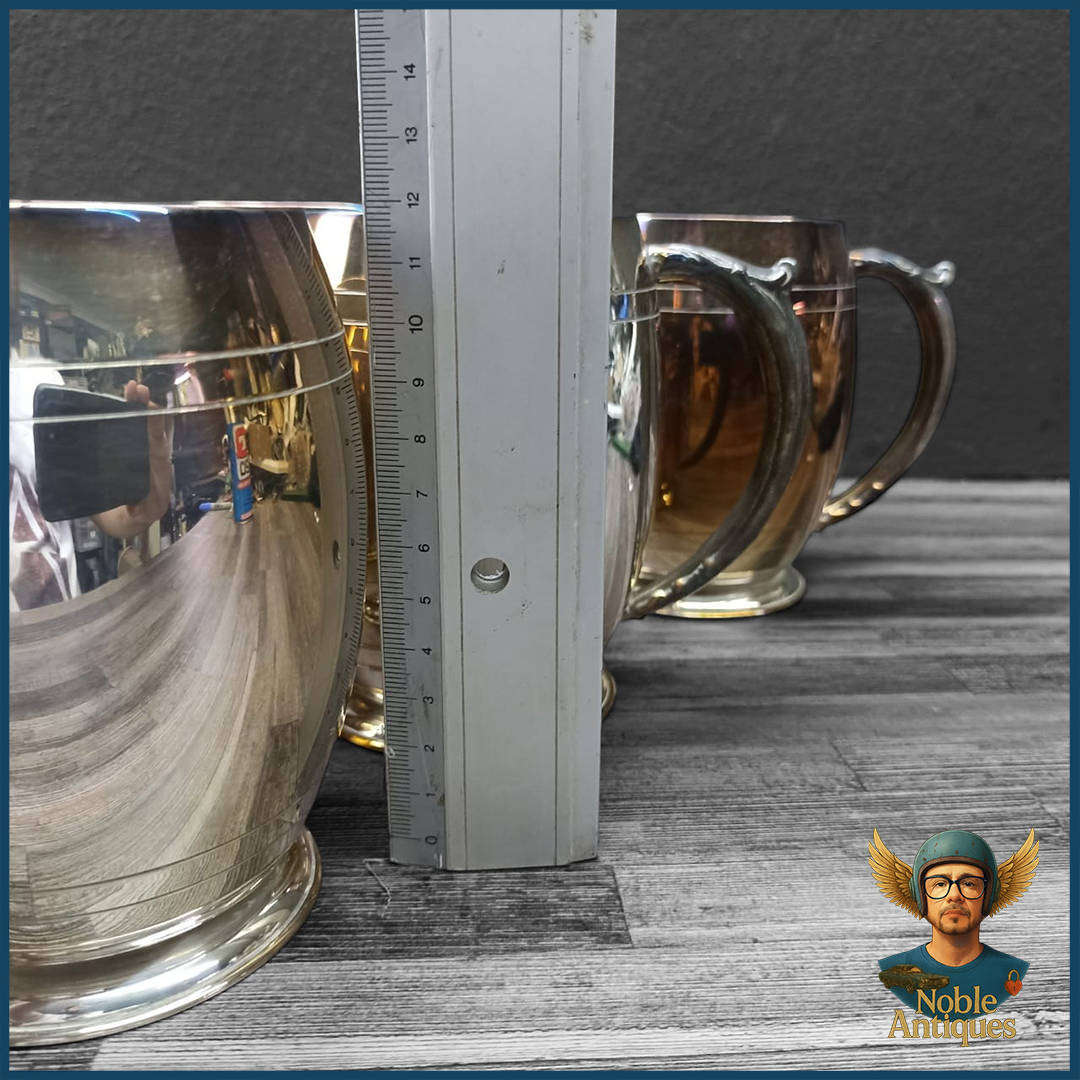 Six Vintage Silver Plated Barrel Tankard, Bid For All