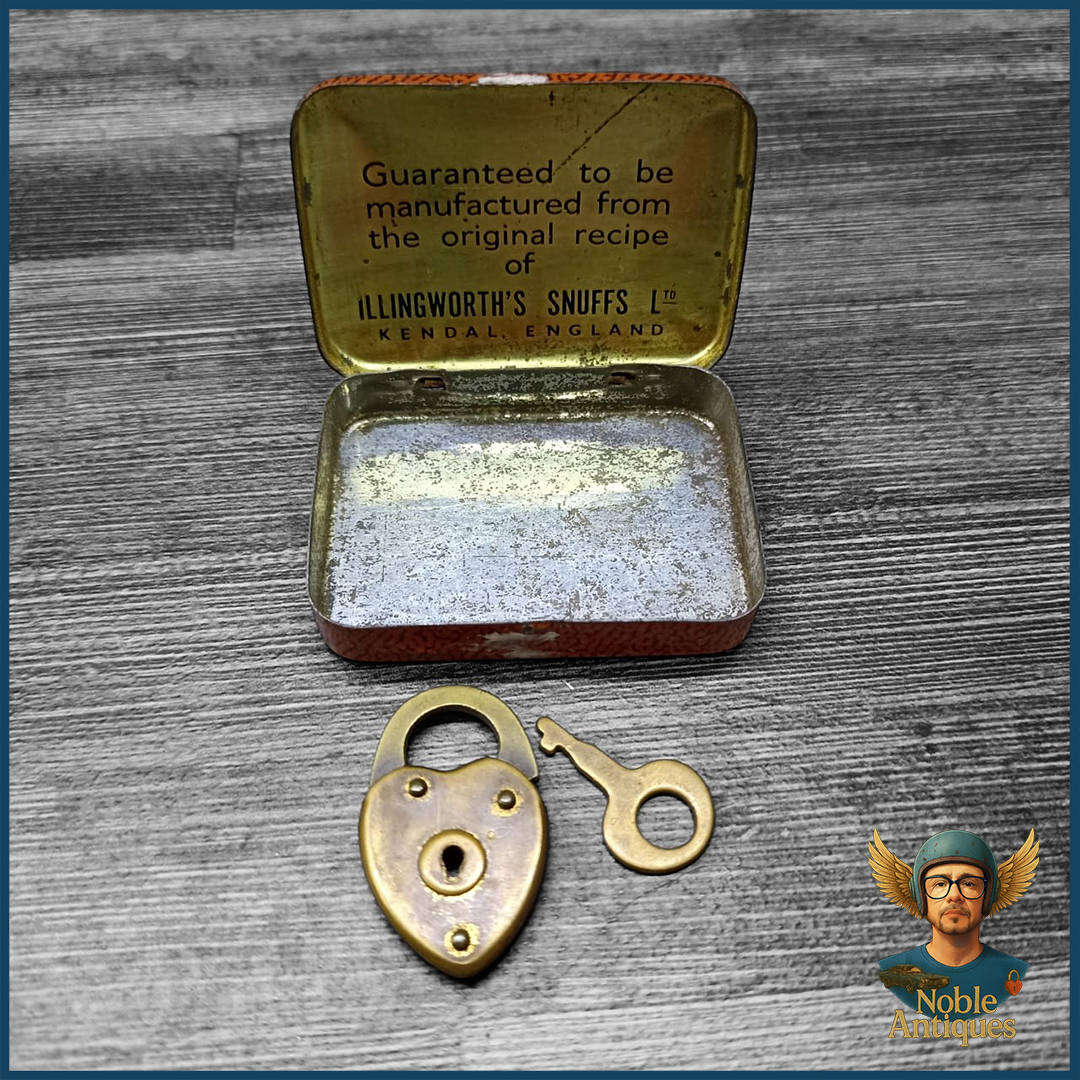 Vintage Miniature Brass Heart Shaped Padlock and Key