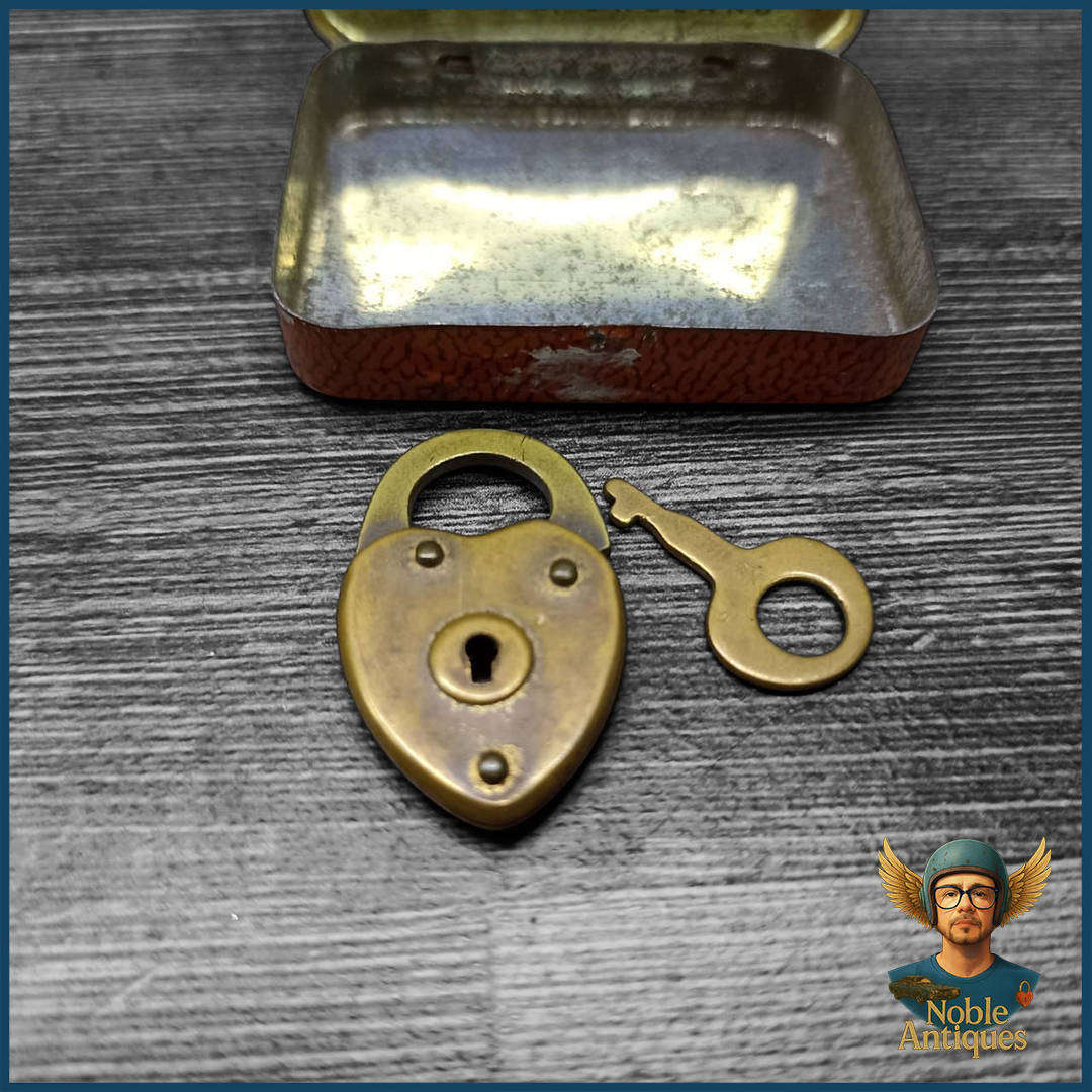 Vintage Miniature Brass Heart Shaped Padlock and Key