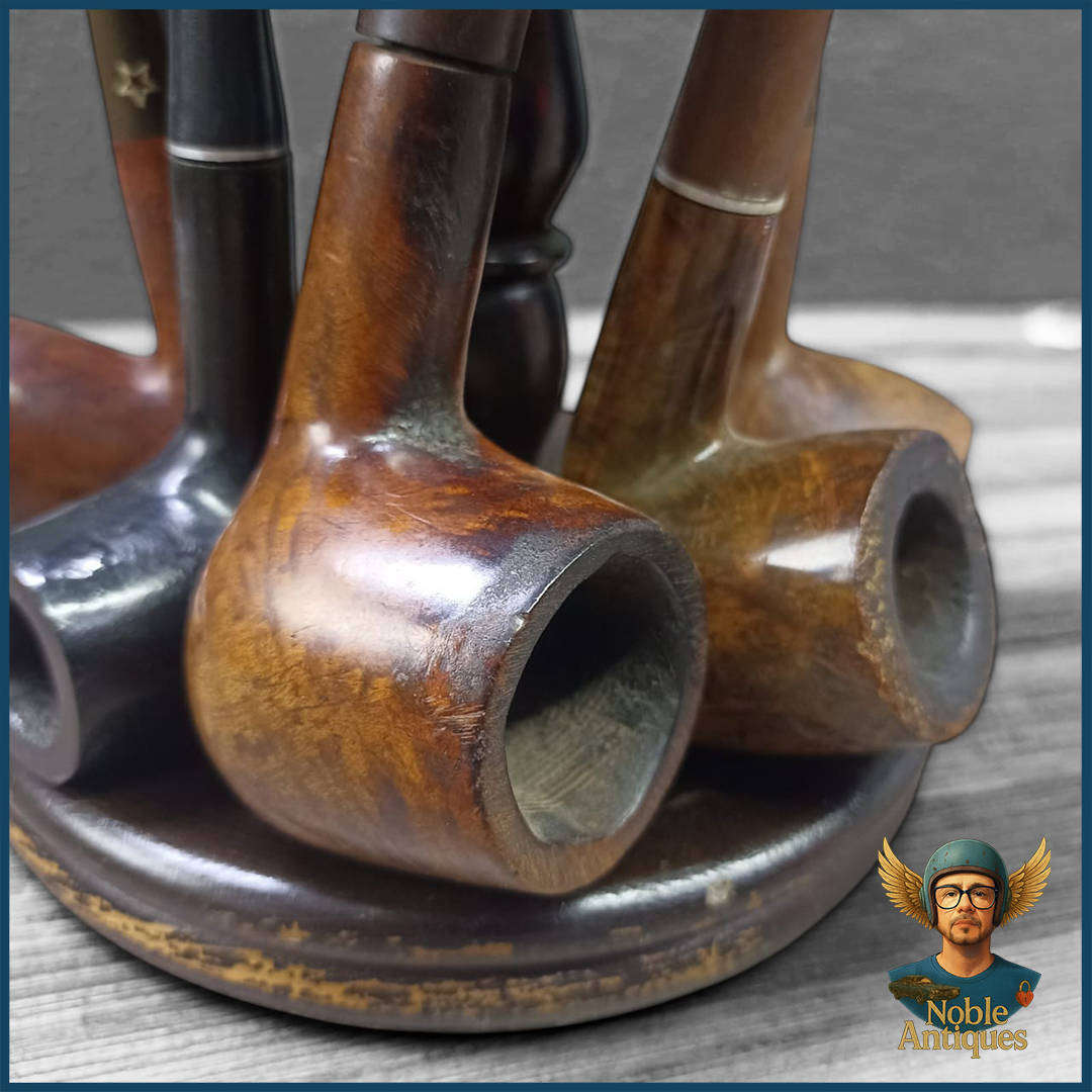 Vintage Ship's Wheel 8 Slot Pipe Stand With Pipes and Pipe Tool