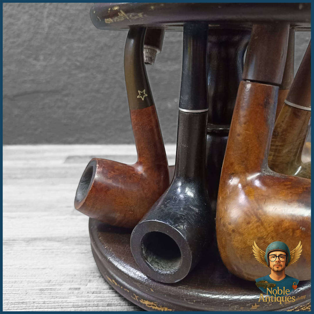 Vintage Ship's Wheel 8 Slot Pipe Stand With Pipes and Pipe Tool