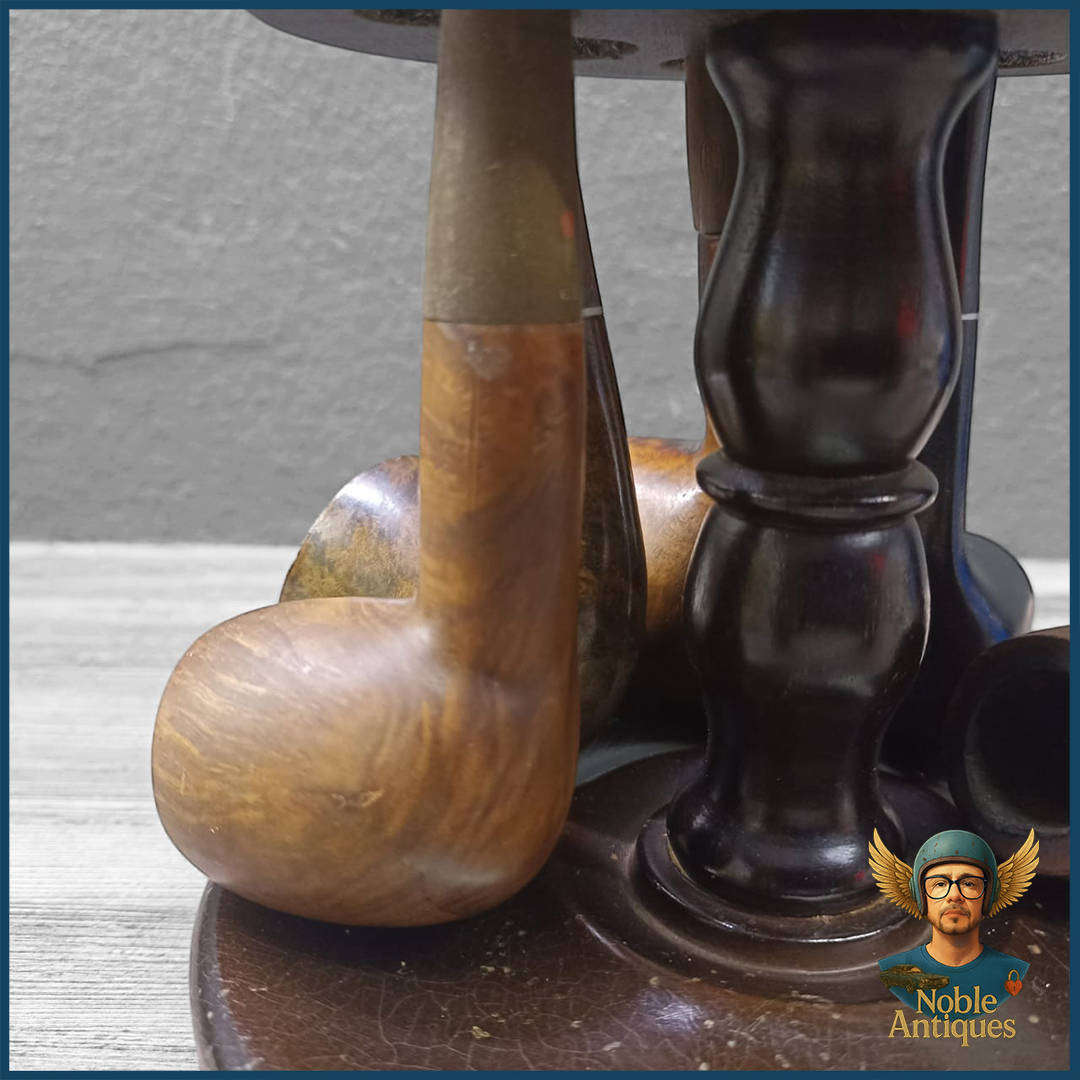 Vintage Ship's Wheel 8 Slot Pipe Stand With Pipes and Pipe Tool