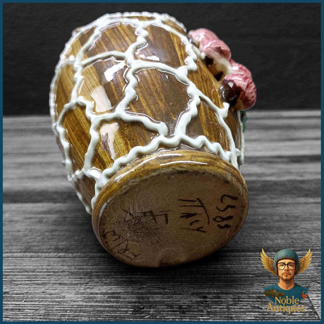 Signed Italian Majolica with Applied Handle and Flowers Pitcher