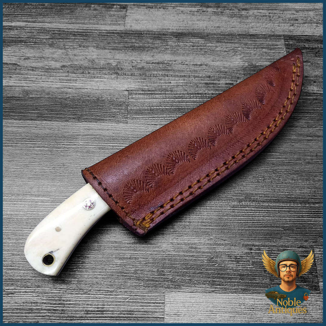 Damascus Steel Hunting Knife and Leather Sheath