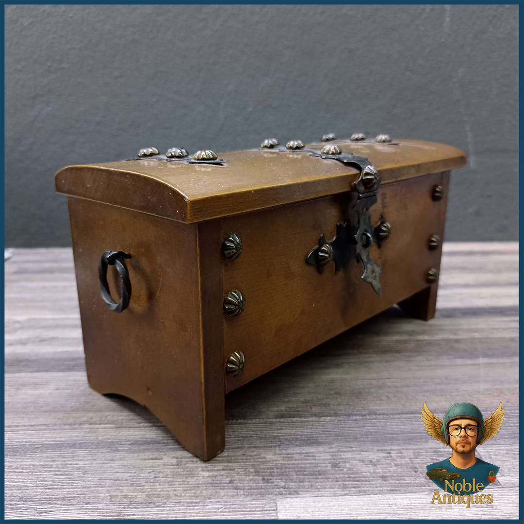 Vintage Treasure Chest Wooden Trinket Or Jewelry Box