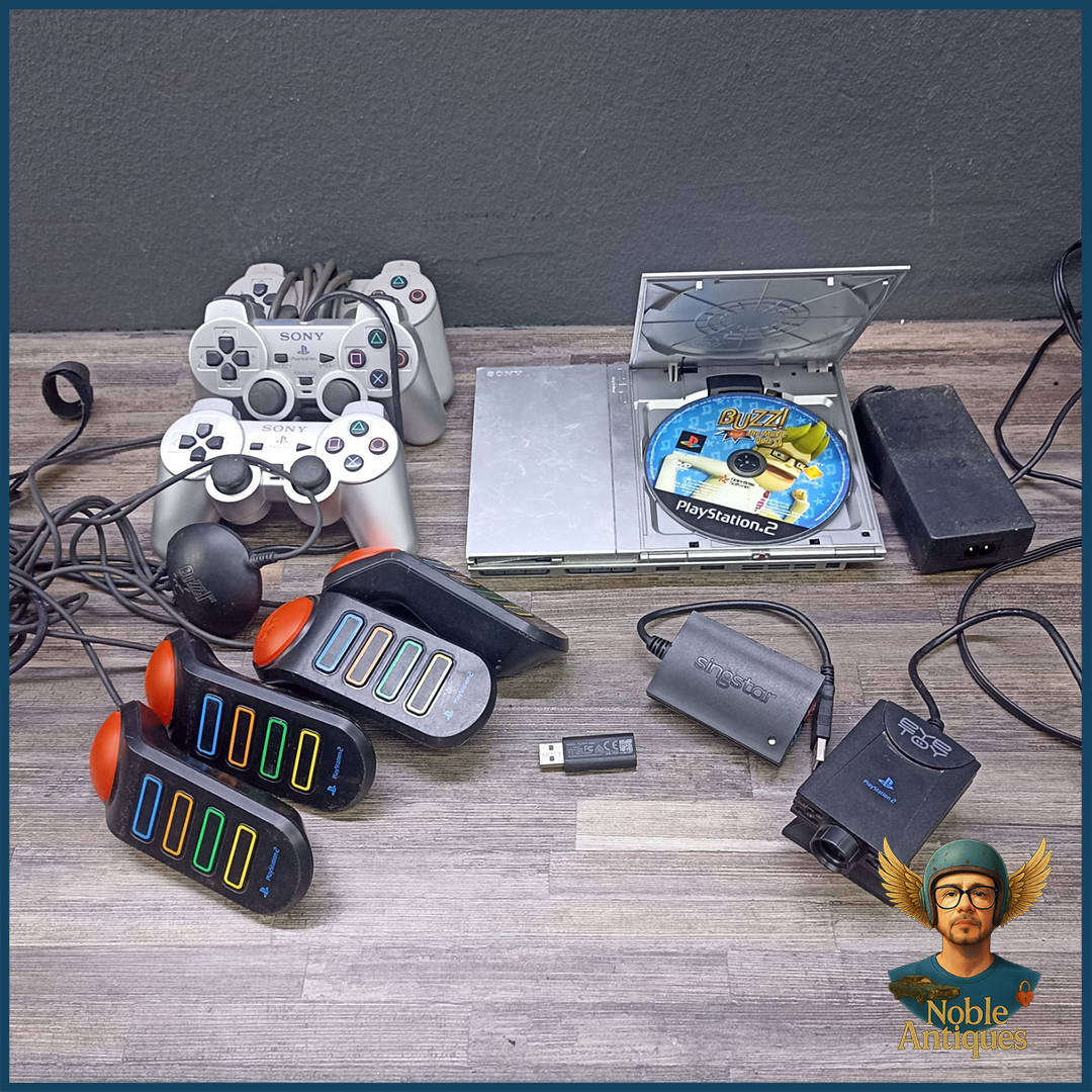 Woking PS2 Console, Three Remotes and Extras