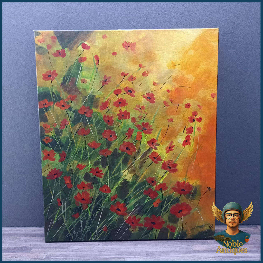 Signed Oil on Stretched Canvas Wildflower Scene