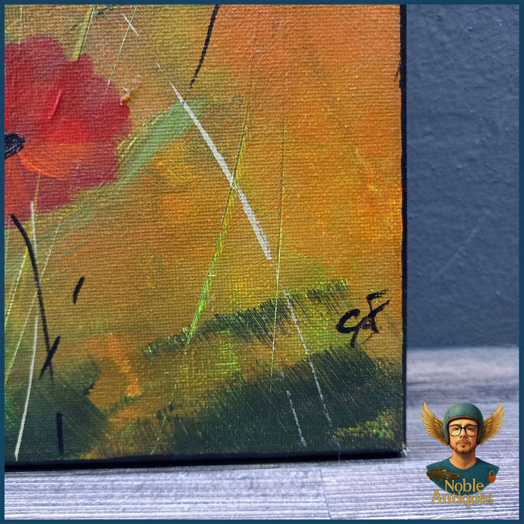Signed Oil on Stretched Canvas Wildflower Scene