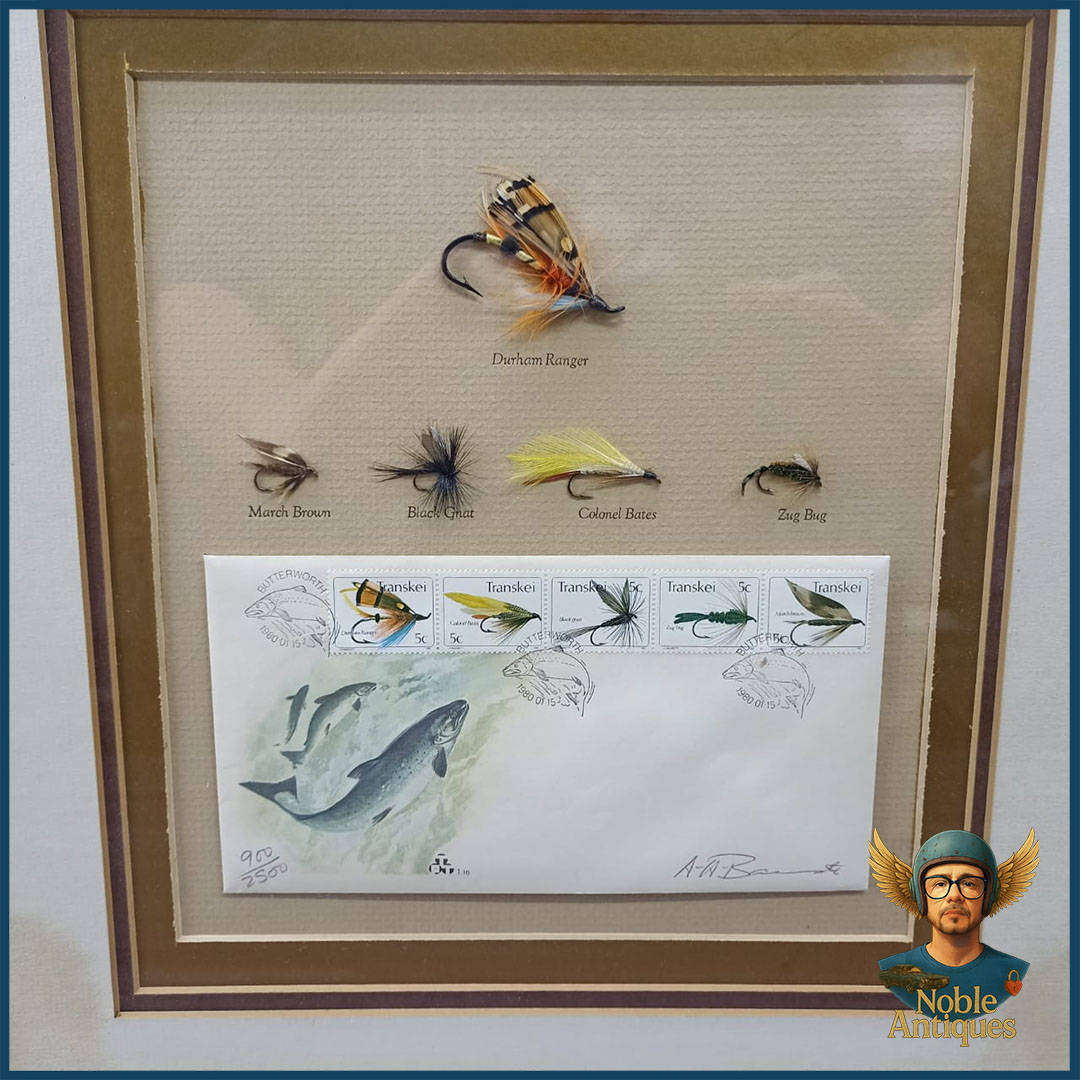 Framed Set Of Transkei Fly Fishing First Day Covers With Matching Trout Flies