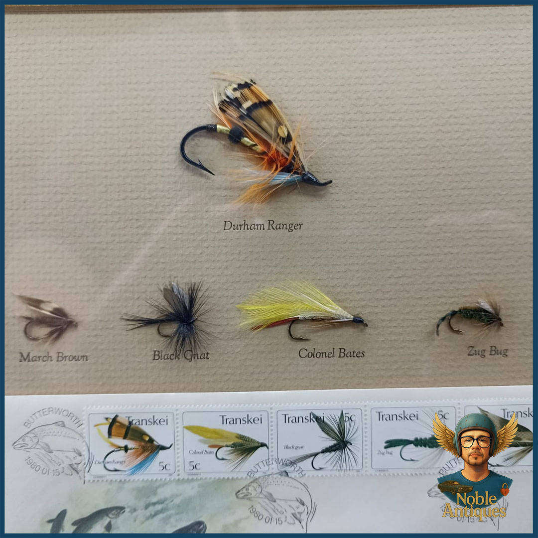 Framed Set Of Transkei Fly Fishing First Day Covers With Matching Trout Flies