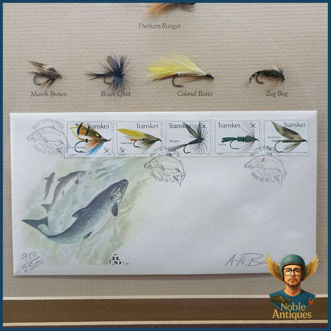 Framed Set Of Transkei Fly Fishing First Day Covers With Matching Trout Flies