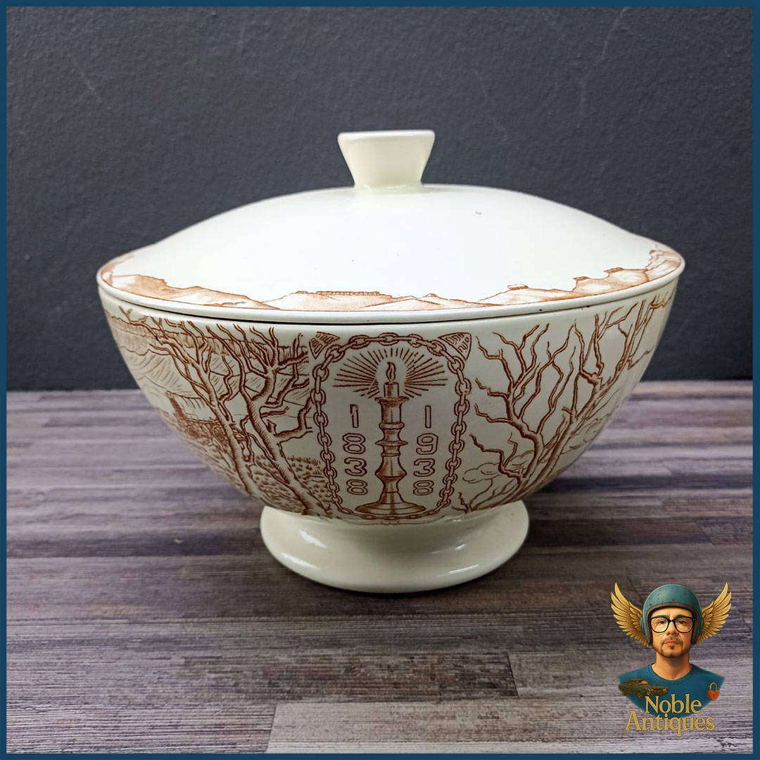 Large Voortrekker Monument Ceramic Tureen with Mountain Detail Lid