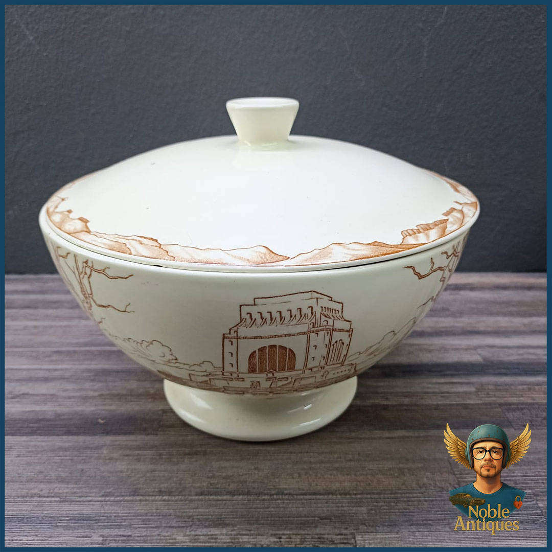 Large Voortrekker Monument Ceramic Tureen with Mountain Detail Lid