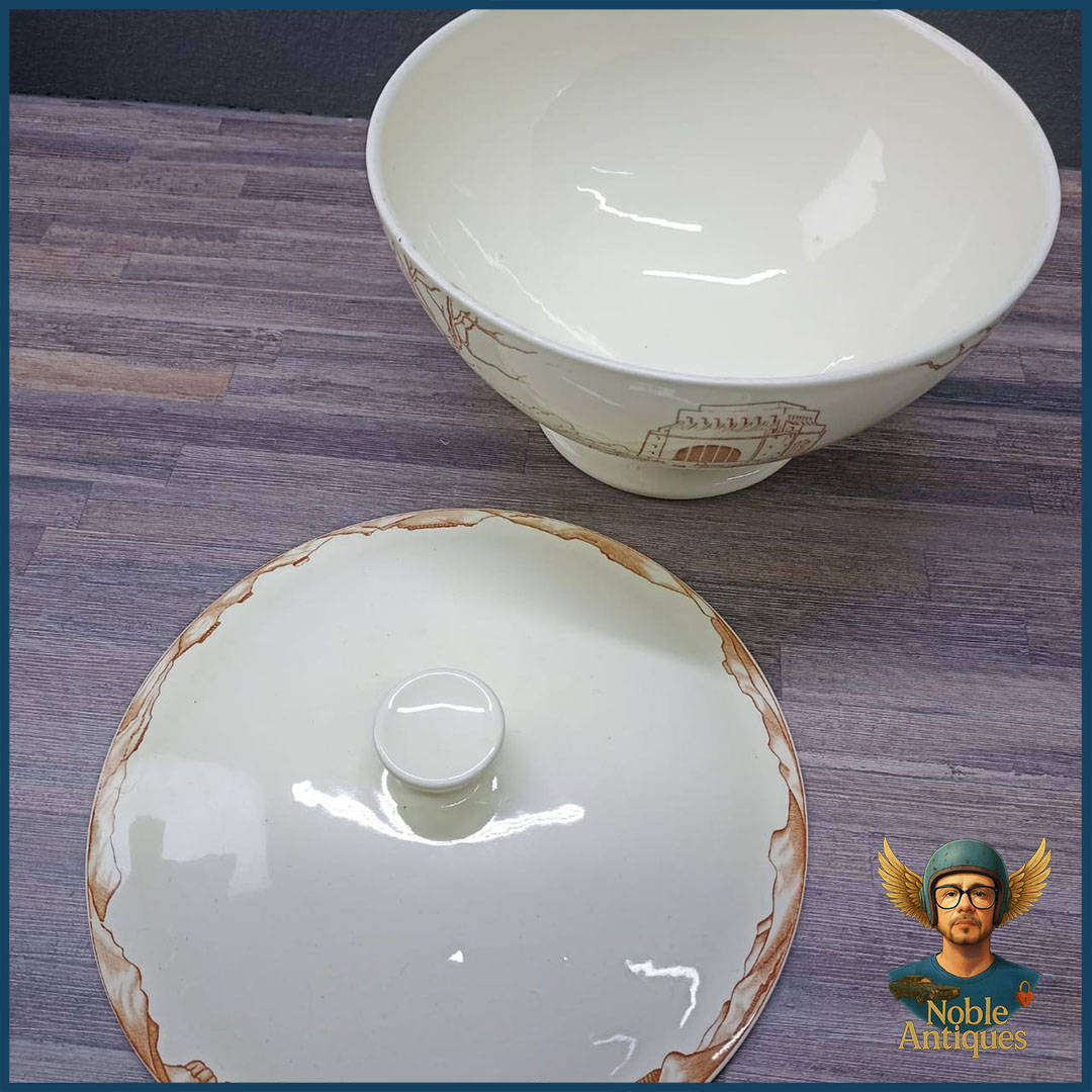 Large Voortrekker Monument Ceramic Tureen with Mountain Detail Lid