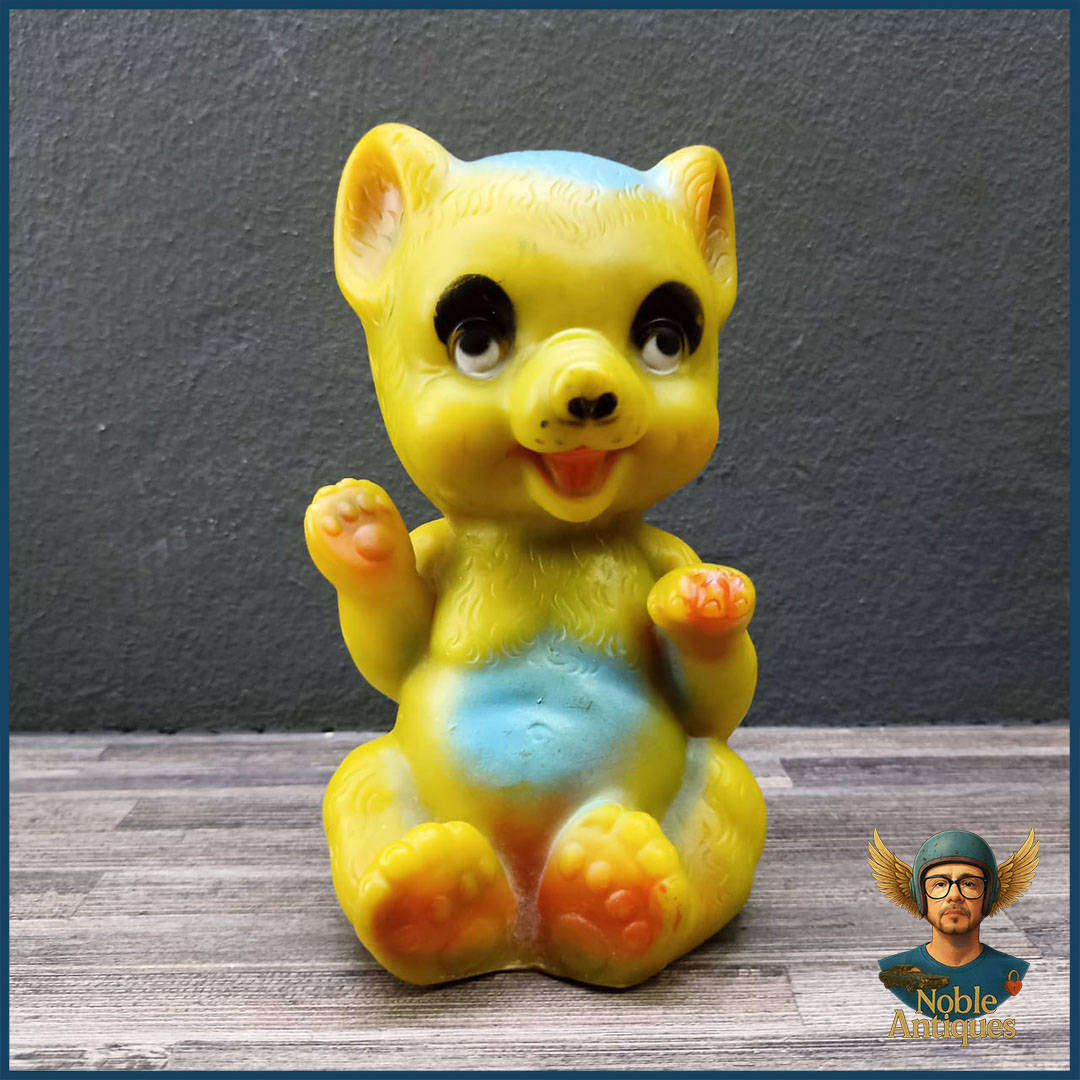 Rare 1970's Yellow Rubber Squeaky Bear Toy