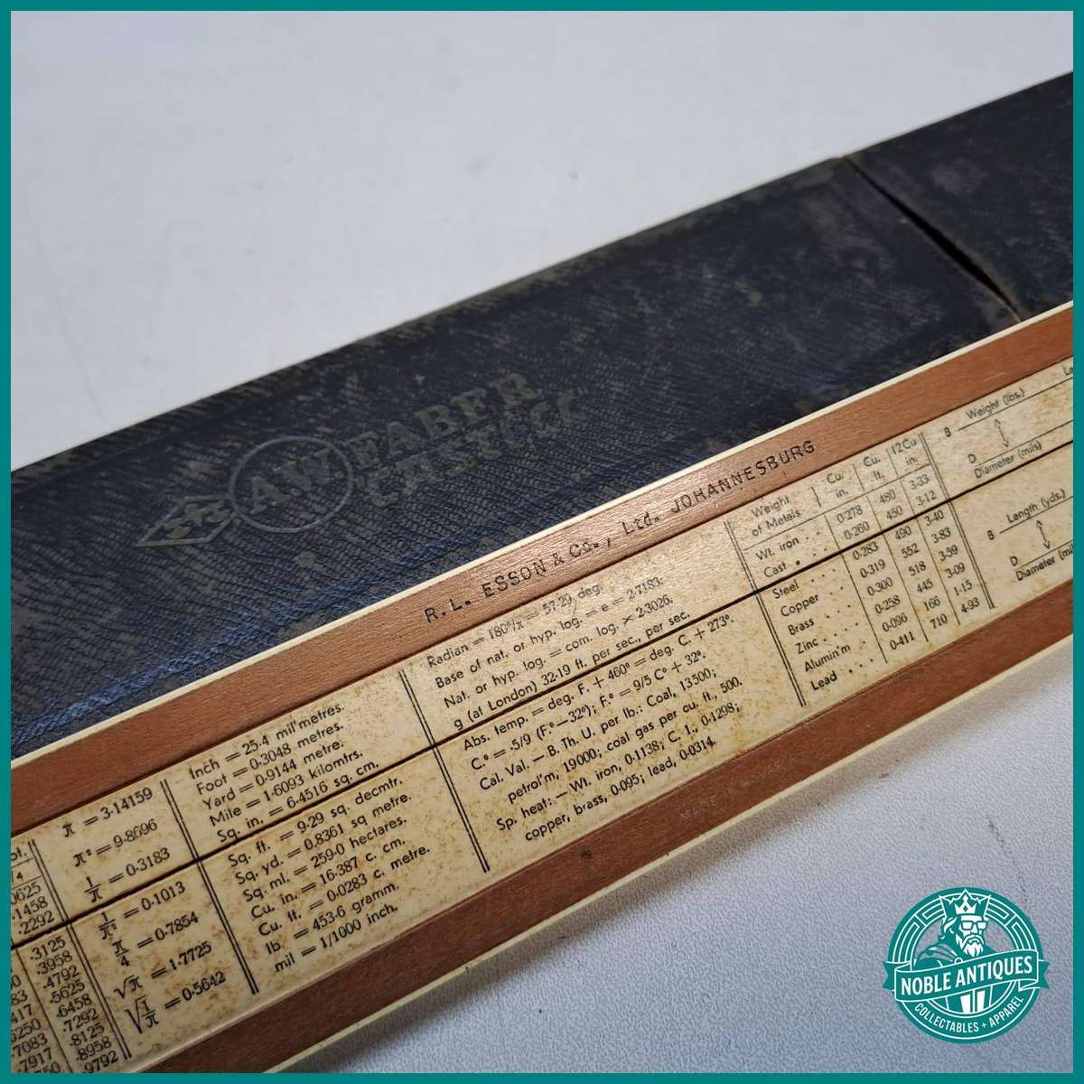 Vintage Faber-Castell slide rule, likely model 1/98/398, comes with its original protective case