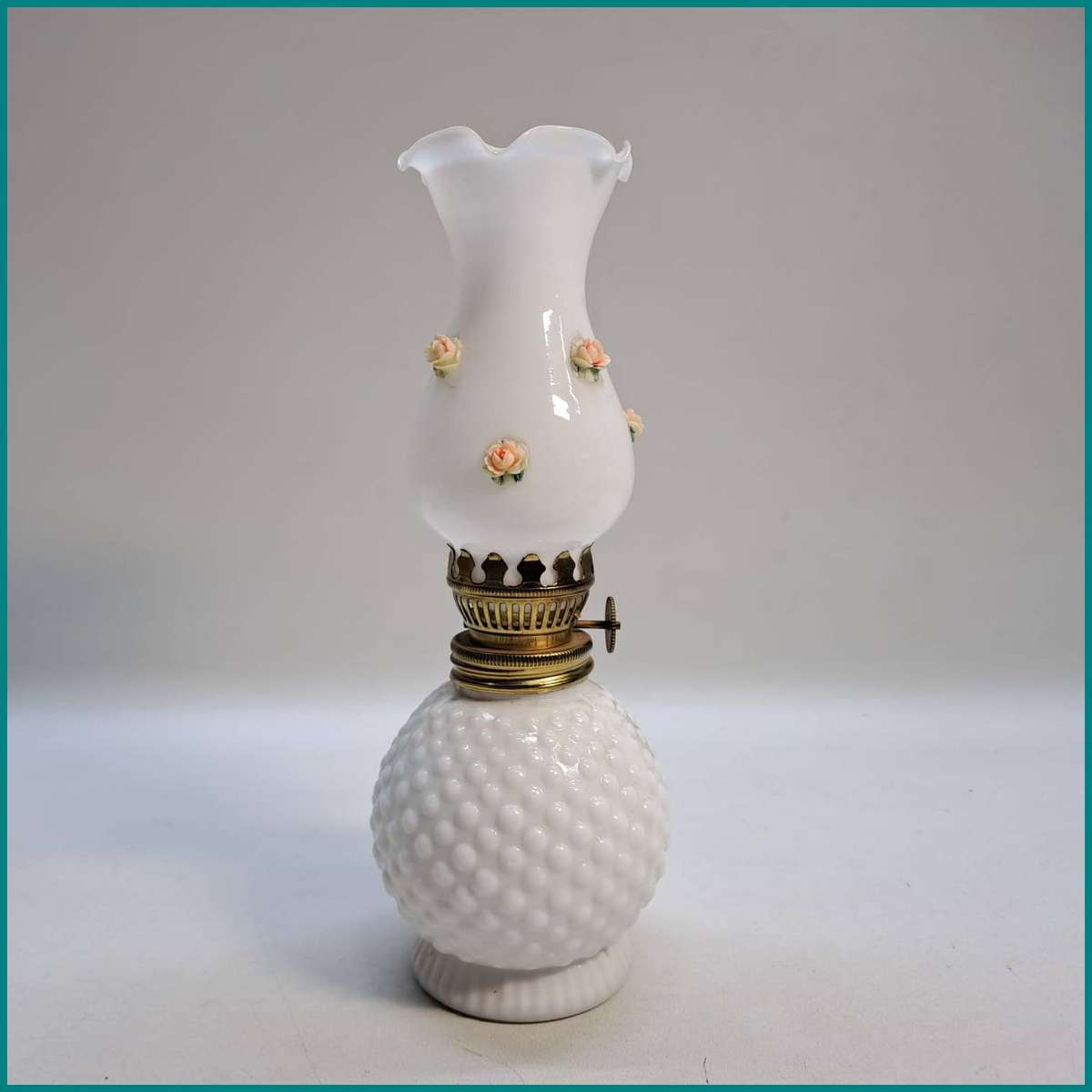 Vintage hobnail milk glass lamp