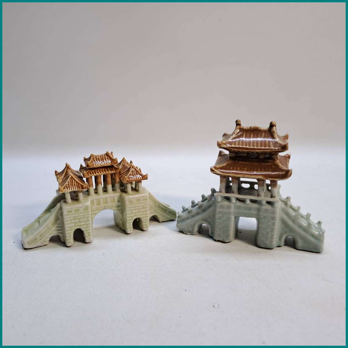 Vintage miniature Chinese temple and bridge ornaments