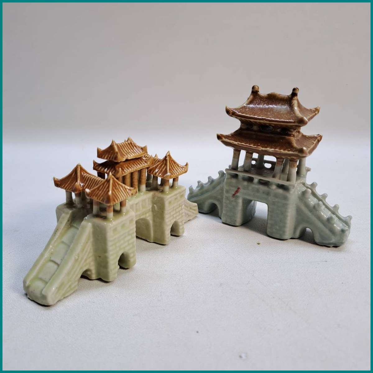 Vintage miniature Chinese temple and bridge ornaments