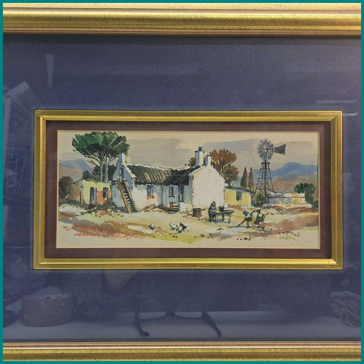 Framed Original Johnnie de Kock Watercolor Landscape