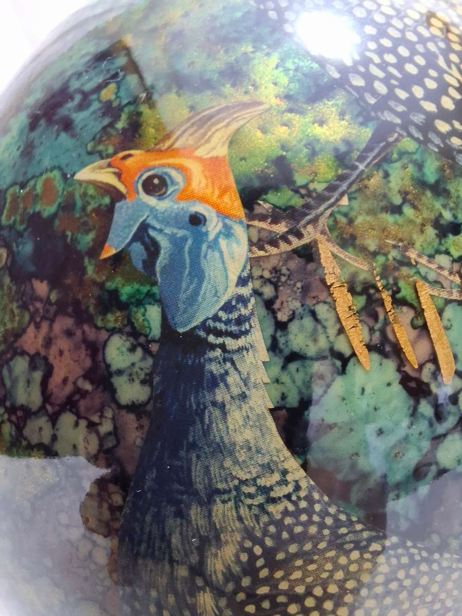 Vintage Decorated Ostrich Egg on Brass Stand