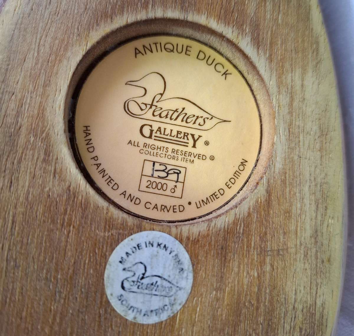 Feathers of Knysna - Wooden Antique Decoy Duck (Male)